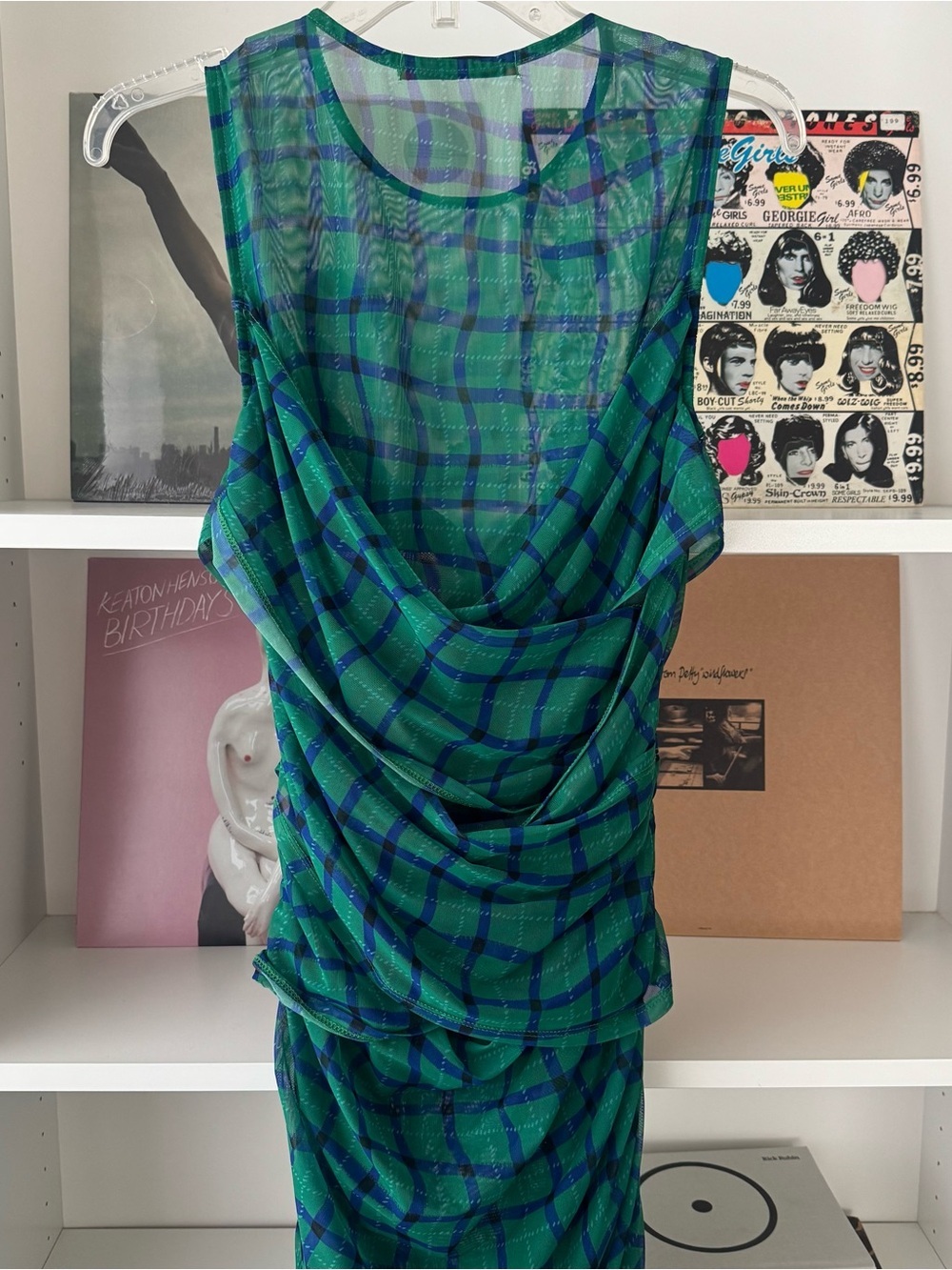 SIMON MILLER Kinny Mesh Midi Dress in Green Plaid - Picture 8 of 9